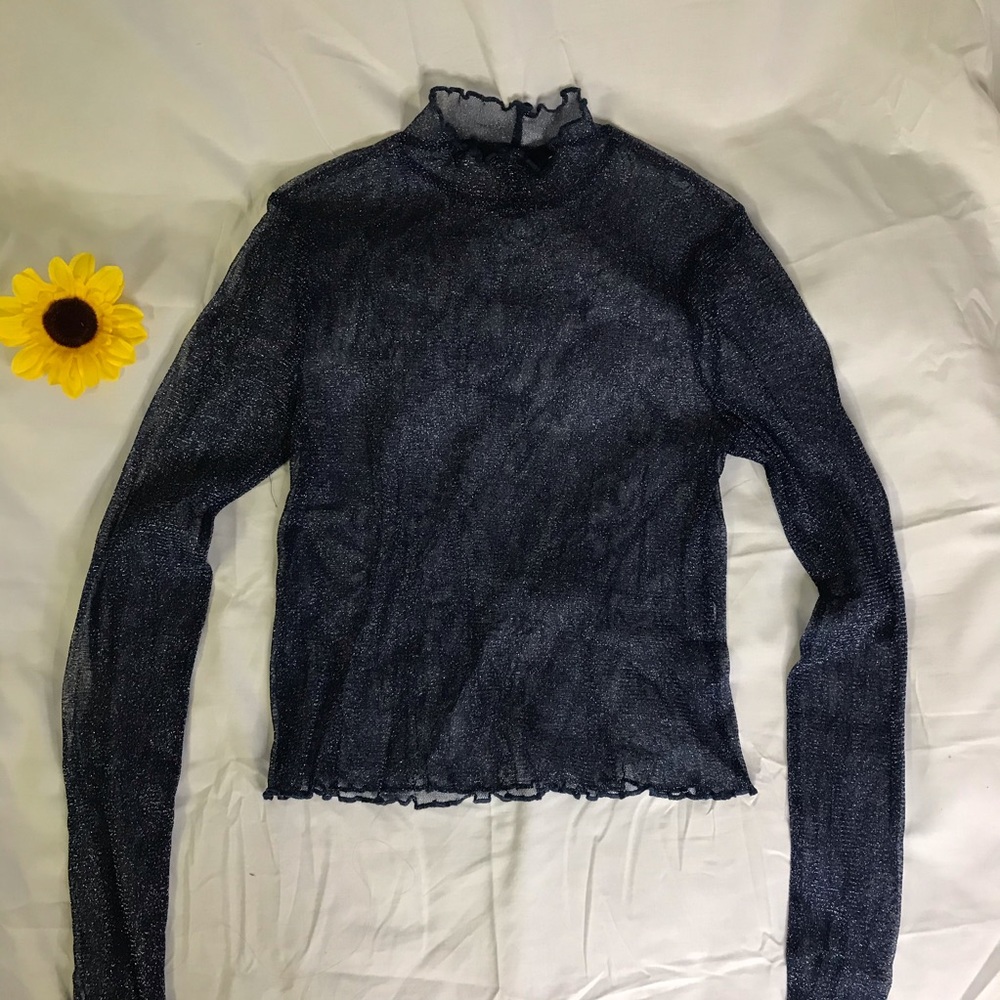 Sheer, mesh long sleeve top